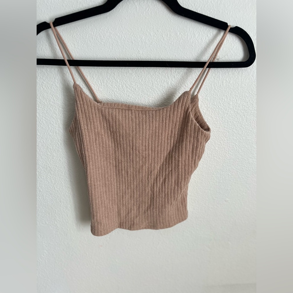 Ribbed Tan Spaghetti Strap Top